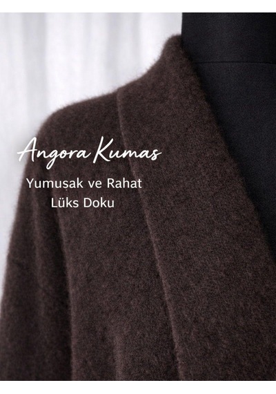 Nirva Butik Kadın Uzun Salaş Yumuşak Dokulu Angora Kumaş Hırka Koyu Kahverengi