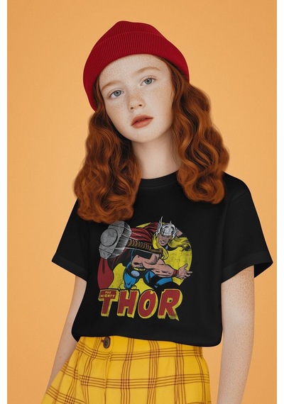 Sevbano Tasarım Thor Baskılı Unisex Film Kahramanı Çocuk Tişört 1-12 Yaş SIYAH