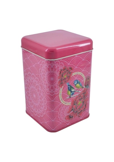 Blooming Red Desenli Kare Metal Saklama Kabı 10.5 x 10.5 x 16 CM 1.7 L