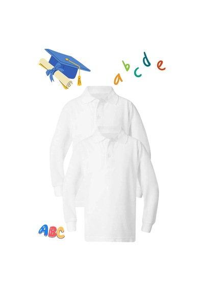 Bilge Trend 2 Adet Unisex Çocuk Uzun Kol Polo Yaka Beyaz Okul T-shirt Beyaz