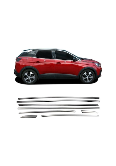 Peugeot 3008 Krom Cam Alt Çıtası 2016-2024 8 Parça