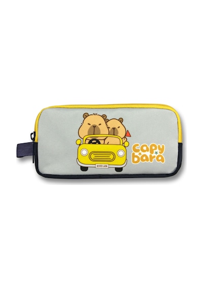 Capybara İki Bölmeli Capybara Seyahatte Sarı - Siyah Unisex Kalem Çantası - 6220