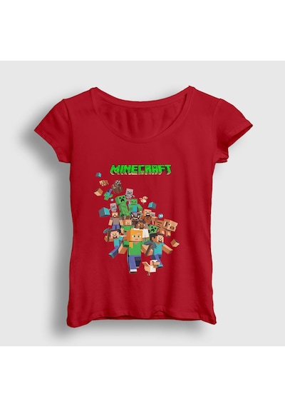 Presmono Kadın All Minecraft T-shirt Kırmızı