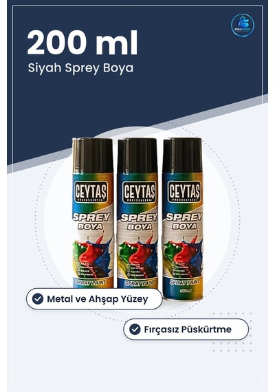 Siyah Sprey Boya 200 Ml Metal Ve Ahşap Yüzeyler İçin Tadilat Boya