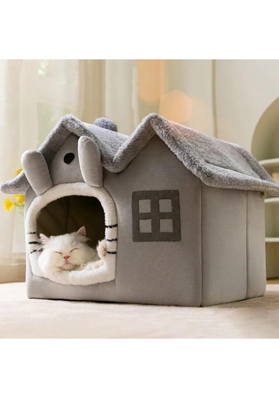 Kedi Evi Yumuşak Kedi Yatağı Derin Uyku Ve Kış Evi Çıkarılabilir Minder -villa 1adet Gri Büyük