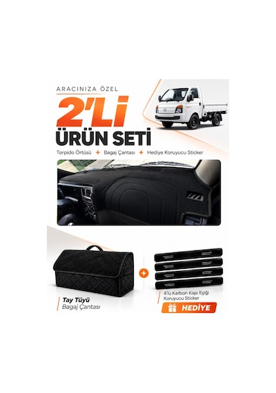 E-biz Hyundai H100 2020-2024 Uyumlu Torpido Örtüsü + Tay Tüyü Bagaj Çantası Seti - Siyah - Hu023
