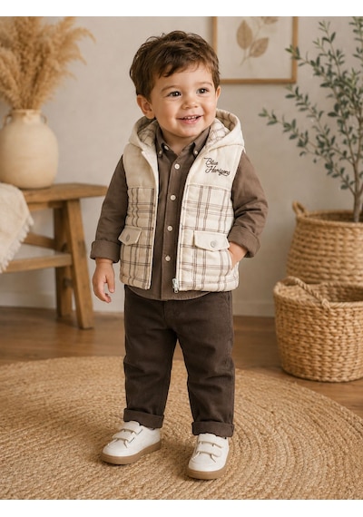 Hippıl Baby Çizgili Keten Gömlekli Erkek Üçlü Takım 1-4 Yaş -ba7090635 - Kahverengi