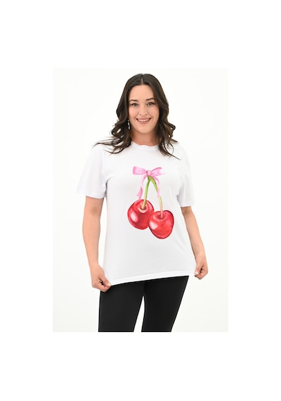 Kadın Büyük Beden Kiraz Baskılı T-shirt 1785-24 001