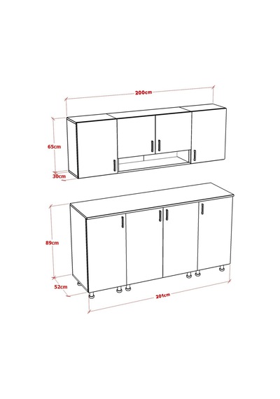 Zento Mini Mutfak Dolabı Alt Üst Modül 200 Cm Tezgah Dahil Beyaz
