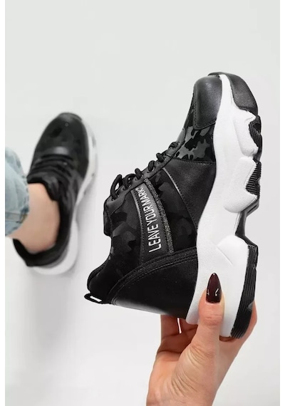 Filet 209 Gizli Topuklu Taban Sneaker Kadın Spor Ayakkabı Siyah