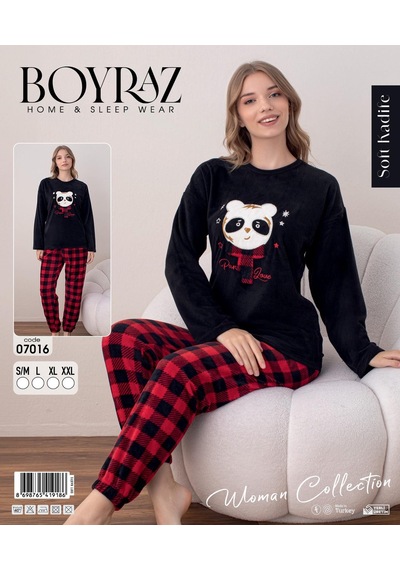 Boyraz Kadın Kışlık Bisiklet Yaka Soft Kadife Pijama Takımı 07016 - 1 Adet Siyah