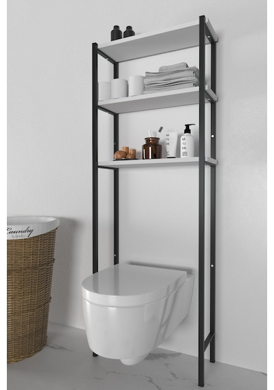 Banyo Wc Arkası Üstü Düzenleyici Raf Organizatör Havluluk Metal Gövde Banyo Rafı Beyaz