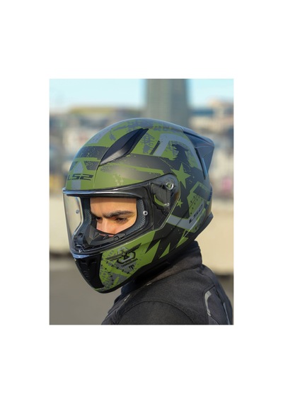 Rapıd 2 Race Thunder Bırds Mat Yeşil-siyah-gri Kask + Spoiler Mat yeşil - Siyah