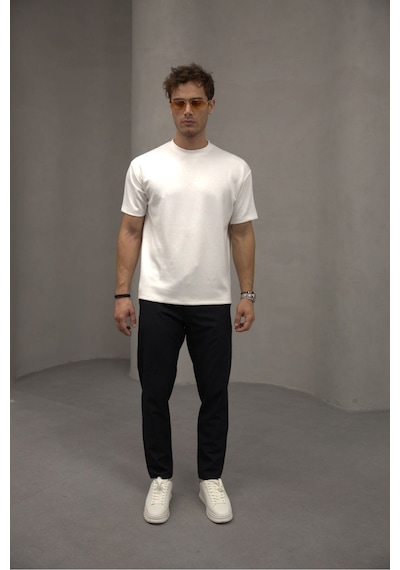 Bürke Beyaz Renk Standart Kalıp Basic Bisiklet Yaka T-shirt