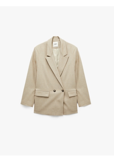 Koton Regular Fit Düğmeli Cep Detaylı Kruvaze Yaka Blazer Ceket Kahverengi Desenli 7wak50007uw