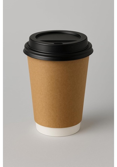 14 Oz Double Wall Kraft Görünüm Karton Bardak + Siyah Kapaklı 25'li Diğer