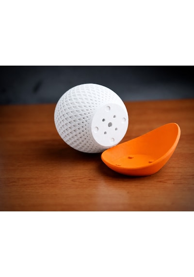3d Baskı Küre Saksı - Kafes Dokulu İki Parçalı Dekoratif Saksı - Beyaz-turuncu Çok Renkli