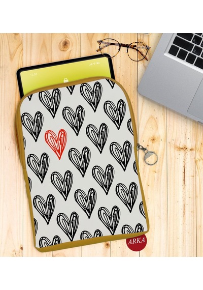 Bk Gift Kalpler Tasarımlı Taşınabilir Koruyucu Tablet Kılıfı & Organizer Çanta - Sarı-1