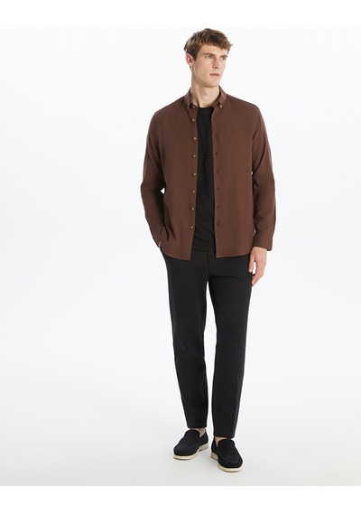 Lcw Vision Kahverengi Slim Fit Uzun Kollu Armürlü Erkek Gömlek