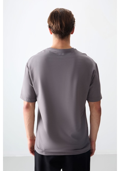 Air Jones Tommy Life Koyu Gri Pamuklu Kalın Yumuşak Dokulu Oversize Fit Basic Erkek T-shirt - 88378 Koyu Gri