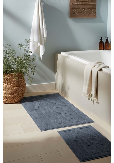 Home Kabartmalı Pamuklu 2 Li Banyo & Klozet Paspas Takımı Lacivert