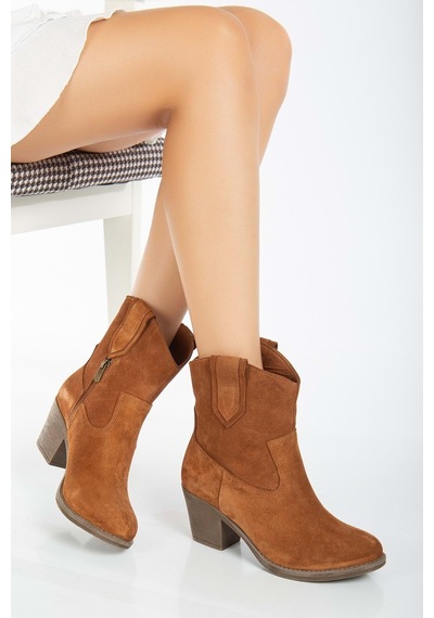 Analin Shoes Kadın Hakiki Deri Western Kovboy Bot Taba Süet