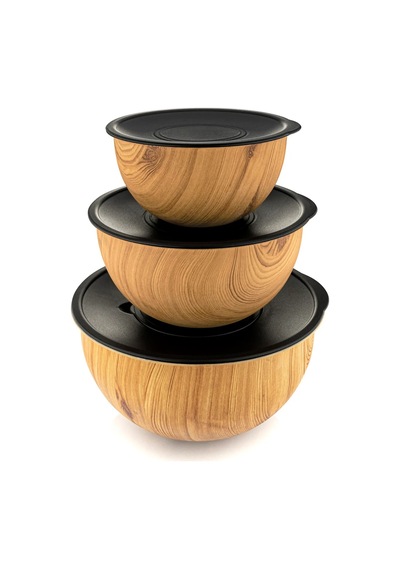 Bambum Rose Wood 3'lü Metal Karıştırma Kabı - Kahverengi