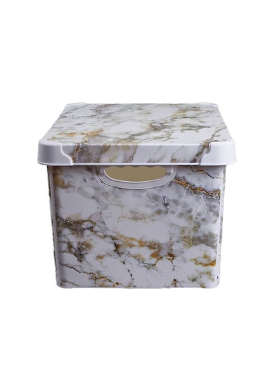 Style Box Mermer Desenli 20 L Dekoratif Saklama Kutusu Bej Çok Renkli