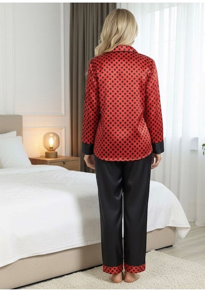 Sistina Siyah-kırmızı - 846 - Saten Pijama Takımı - 1621 - - Kmrsfres - Beden L
