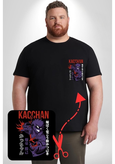 Angemiel Kasuki Bakugo Anime Siyah Büyük Beden Kadın Basic Minimal Baskılı Tişört Siyah
