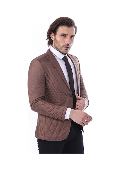 3 Cepli 2 Düğmeli Kapitone Erkek Taba Kısa Ceket - Wessi Taba