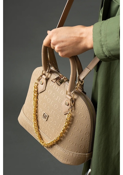 Just Polo Kadın Zincir Detaylı Lüks El Ve Omuz Çantası Shopper Ebat : 25x22 Cm Vizon