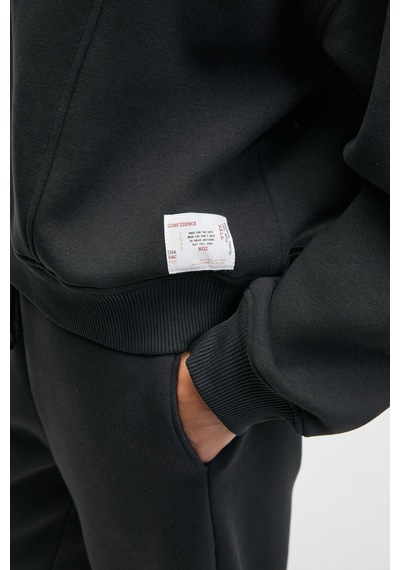 Grimelange SERENYA Kadın Pamuklu Etiket Detaylı Bisiklet Yaka Antrasit Sweatshirt