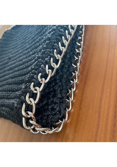 Siyah Handmade Yazlık Kroşe Örgü Kadın Omuz Çantası Siyah