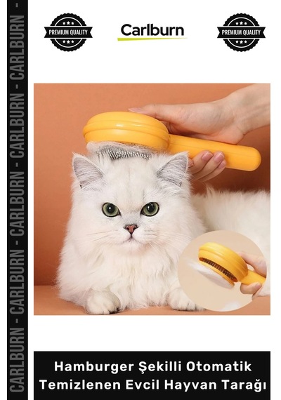 Petshop Kedi Köpek Tüy Toplama Masaj Hamburger Şekilli Otomatik Temizlenen Evcil Hayvan Tarağı