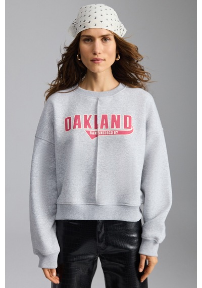 Grımelange Daleska  Kadın Organik Pamuklu Yumuşacık Önü Kesikli Baskılı Yuvarlak Yaka Grimelanj Sweatshirt