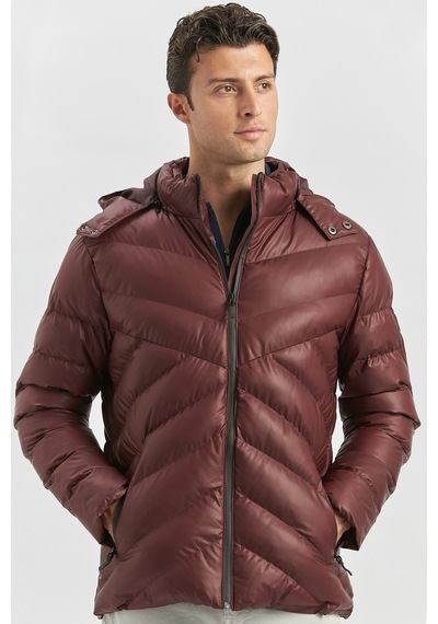 İmza Dolumlu Çıkarılabilir Kapüşonlu Astarlı Slim Fit Dar Kesim Casual Mont 1007245151-bordo Bordo