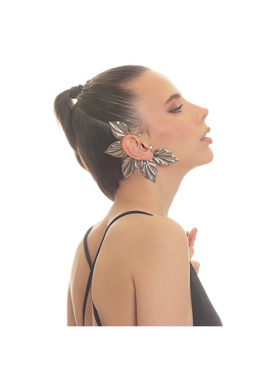 Kadın Gümüş Renk Lak Kaplama Zirkon Taşlı Yaprak Stilizesi Sağ Kulak Earcuff&kıkırdak Küpe Çok Renkli