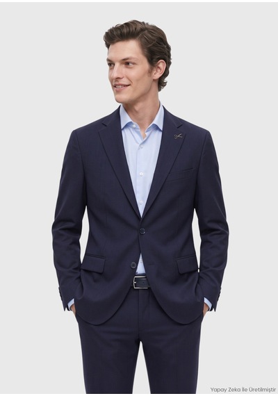 Ramsey Lacivert Düz Modern Fit %100 Yün Takım Elbise