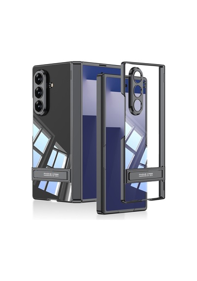 Lexroo Samsung Galaxy Uyumlu Z Fold 7 Kamera Korumalı Şeffaf Tasarımlı  Standlı İnce Kılıf - Siyah