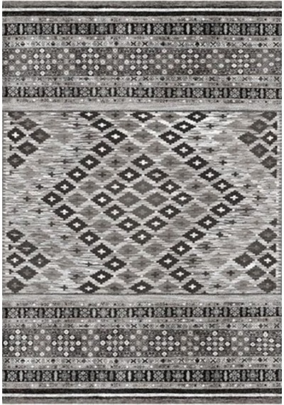 Çam Halı Gloria Td79102 Gri Etnik Desen Dokuma Saçaklı Kilim