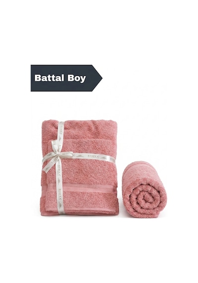 2 Li Battal Boy Banyo Havlu Seti - 100% Pamuk 90x170 Cm + 50x90 Cm Ekstra Yumuşak Emici Havlu Somon