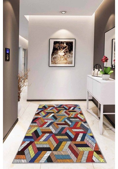 Çok Renkli Colorful Kaymaz Tabanlı Dekoratif Halı Rv257n11