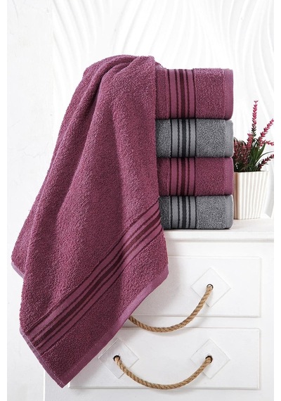 Molly Çift Renk Banyo Havlusu, 4'lü Paket 2 Parça 70x135 ,2 Parça 50x85 Yumuşak Ve Emici, Kaliteli Günlük Kullanıma Uygun %100 Pamuk Havlu Mürdüm-gri Gri-mürdüm