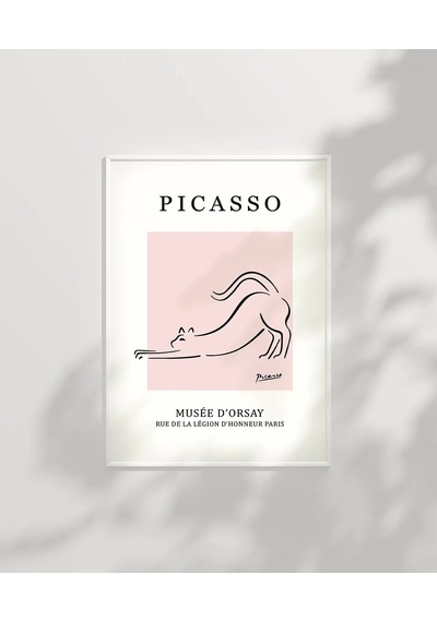 Çerçevesiz Poster Pembe Arka Planlı Picasso Çizim