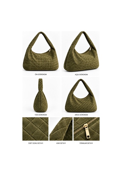 Nura Collection Haki Kadın Hakiki Süet Örgü Dokulu Shopper Omuz Çantası Haki - 936381748 Haki
