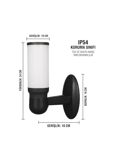 Zita Kule Aplik Dış Mekan Bahçe Duvar Apliği 34 Cm, Siyah, Ip54 Su Geçirmez, Değiştirilebilir E27 Duy, Paslanmaz Diğer