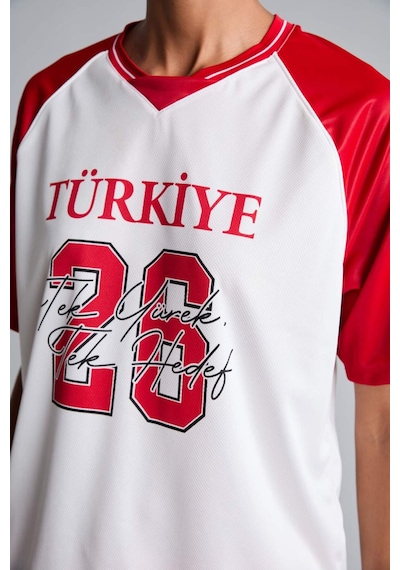 Defacto Oversıze Bisiklet Yaka Dijital Türkiye Baskılı Sporcu Forma Kumaş Kısa Kollu Beyaz Tişört I1228ax26hswt34 Beyaz-wt34