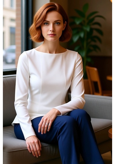 Ersefa Kadın Belden Oturtmalı Peplum Detaylı Kayık Yaka Bluz Kaliteli Şı Ekru
