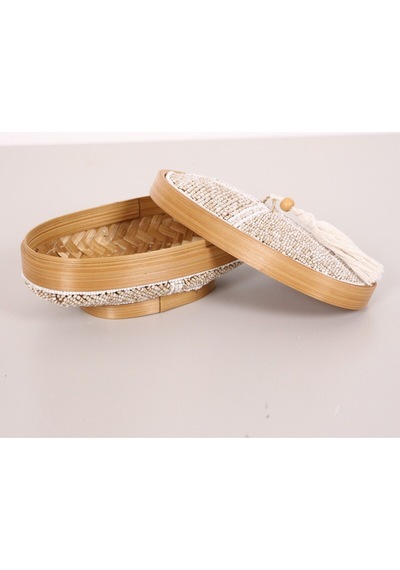 Bali Boncuklu Bambu Oval Saklama Kutusu 20x12 X10 Cm
